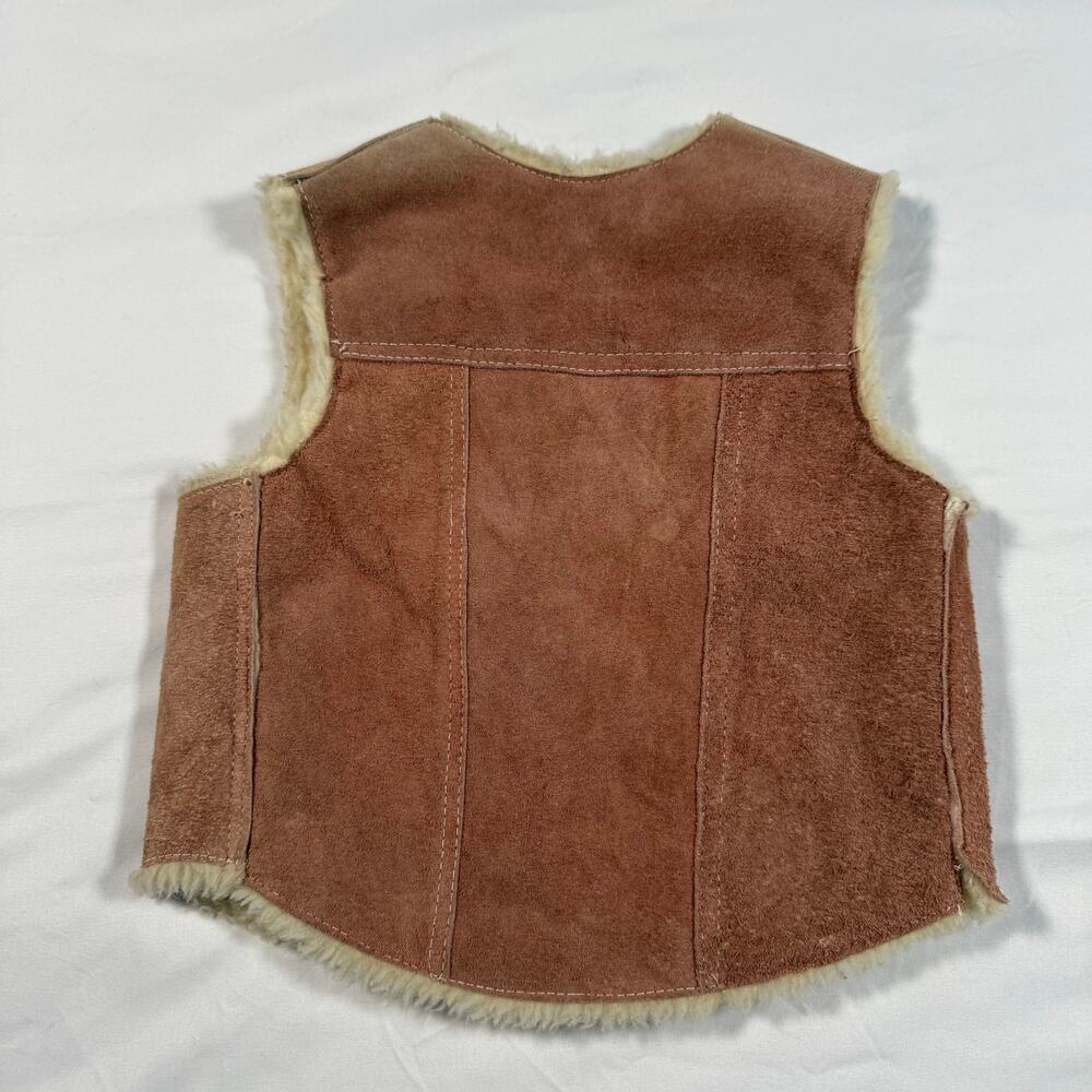 Vintage genuine suede leather sherpa lined vest boys small/medium - Picture 4 of 7
